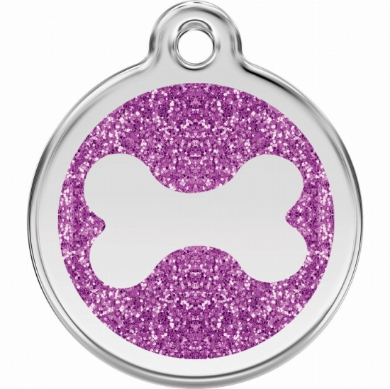 Red Dingo Glitter Bone Pet ID Dog Tags