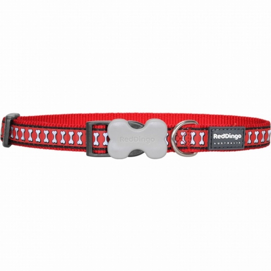 Reflective Bones Red Dog Collar