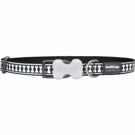 Reflective Bones Black Dog Collar