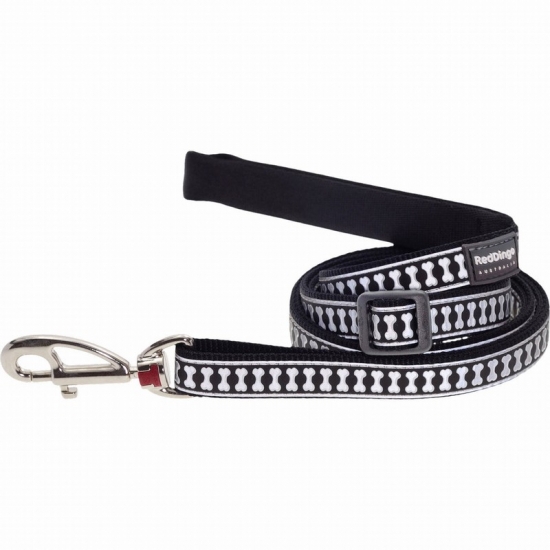 Reflective Bones Black Dog Leash